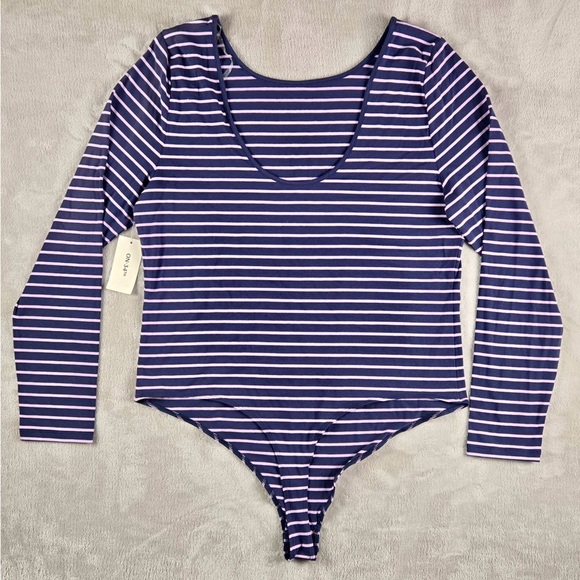 Striped Navy and White Women's Bodysuit NWT - Picture 1 of 8